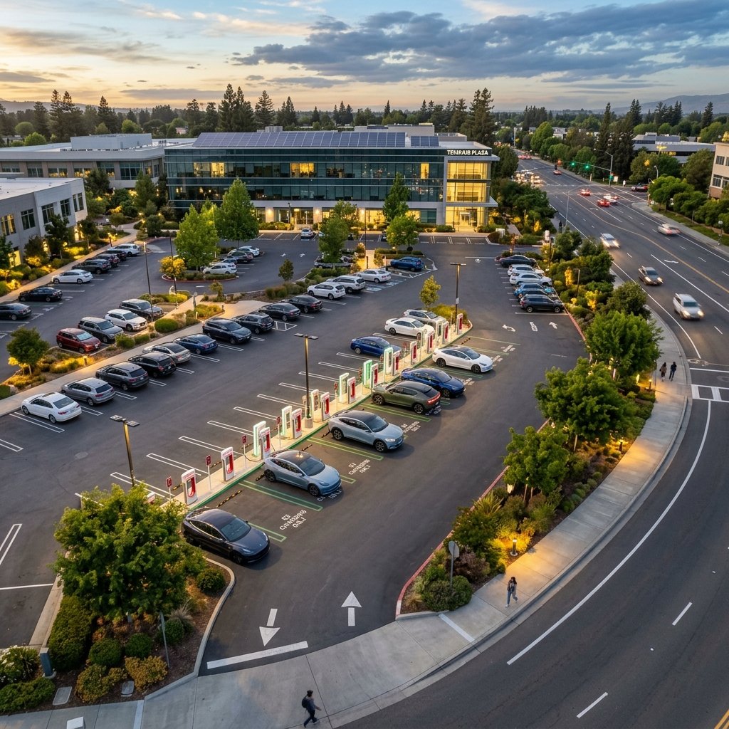 Aerial view of a commercial parking lot